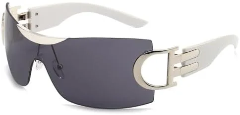 

Солнцезащитные очки без оправы, обтекаемой формы, для женщин, унисекс, большие, модные, без оправы, стильные солнцезащитные очки-щитки MTZJH, Silver-black