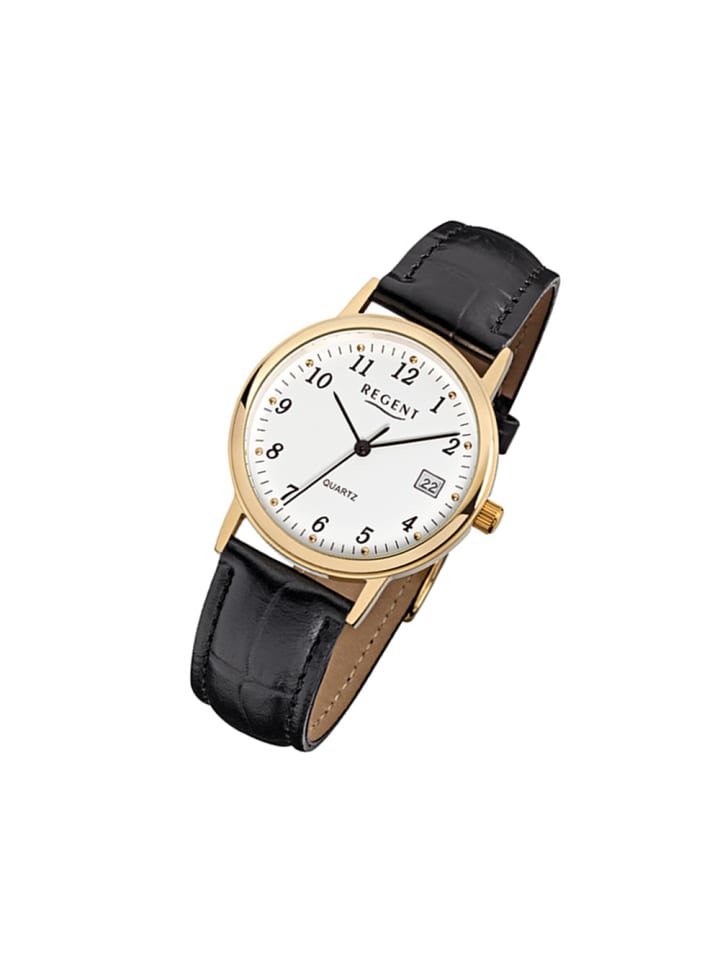 

Аналоговые наручные часы Regent с черным кожаным ремешком, средний размер (примерно 34 мм)