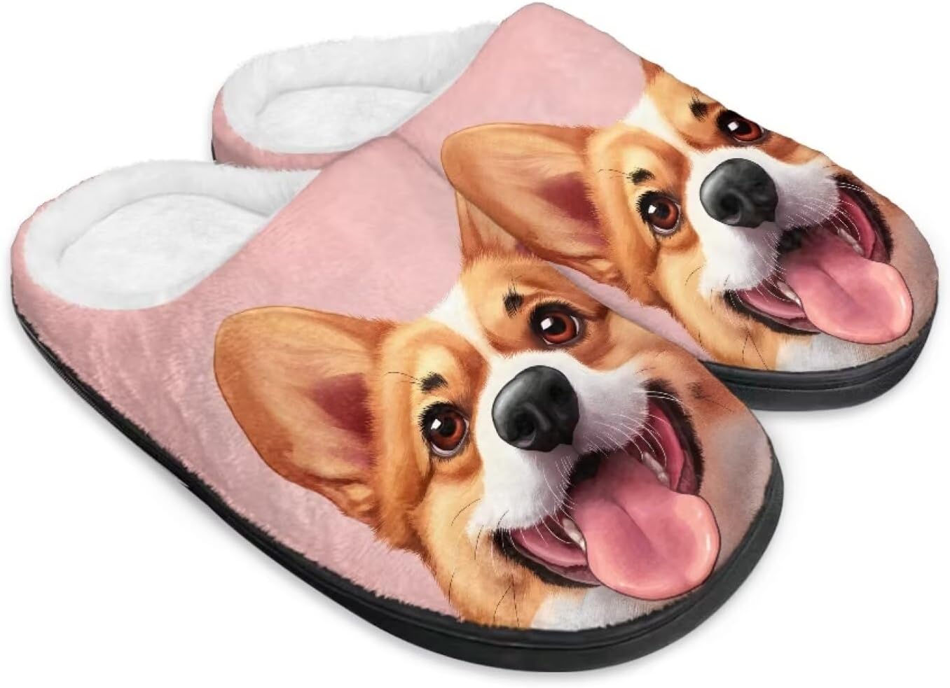 

Зимние пушистые тапочки мужские домашние тапочки животные тапочки для женщин Нескользящие теплые уютные домашние тапочки Chririnla, Funny Corgi Dog Face