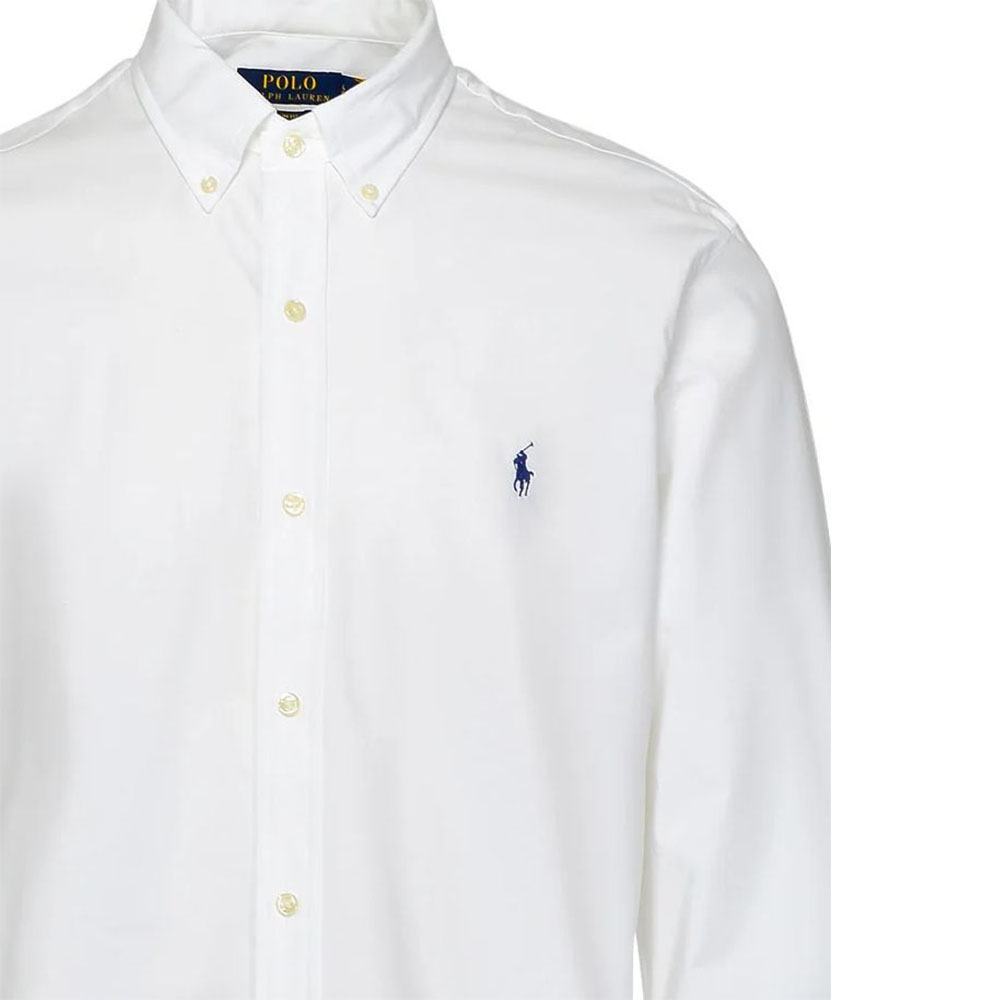 Футболка поло с длинным рукавом и вышитым логотипом Polo Ralph Lauren, белая — фото 3