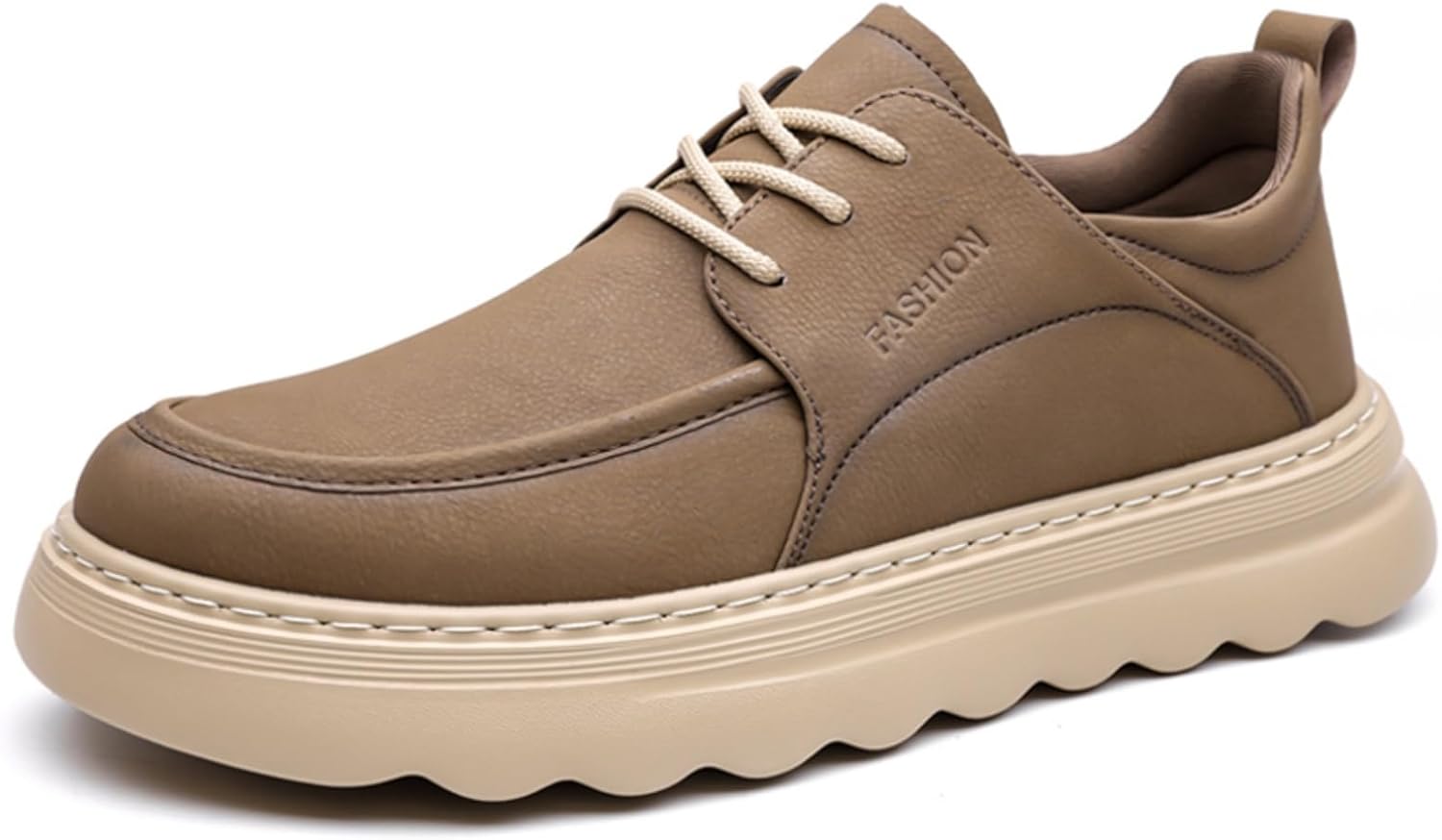 

Мужские повседневные туфли из загорелой кожи, стильные кроссовки на шнуровке с комфортной толстой подошвой для ежедневной носки Aokisx, коричневый