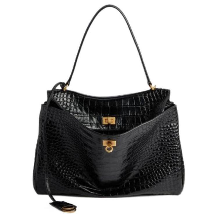 

Balenciaga Чёрная женская сумка через плечо среднего размера из тиснёной кожи крокодила