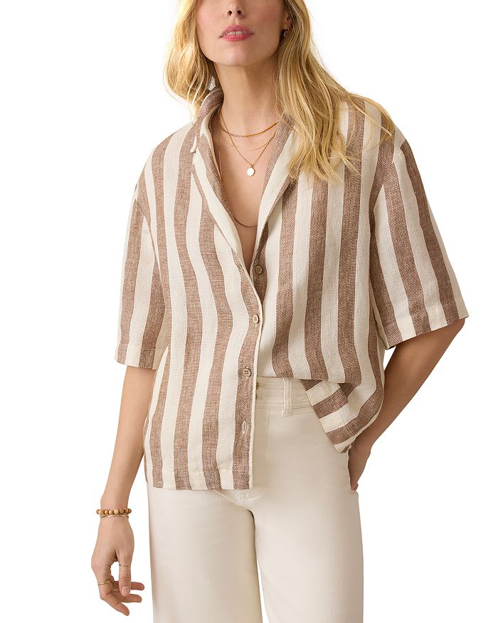 

Льняная рубашка на пуговицах Camp Shirt Faherty, коричневый