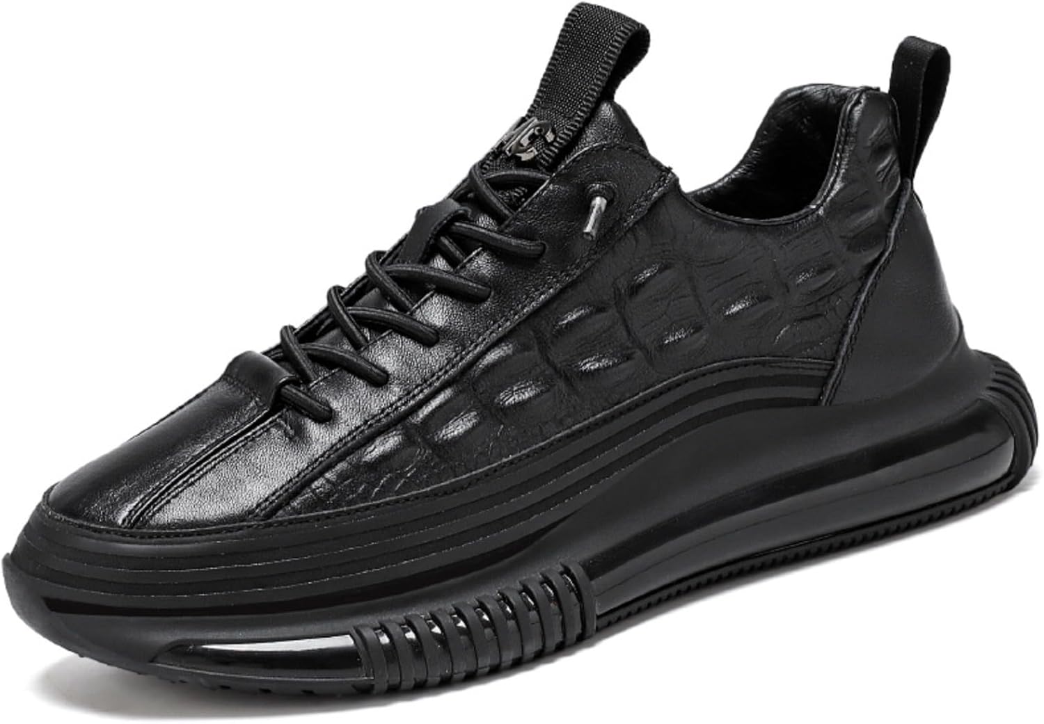 

Мужские кроссовки с воздушной амортизацией из коровьей кожи с узором, стильные и удобные, мягкая кожа, нескользящие, повседневные прогулочные туфли Myallfeet, черный