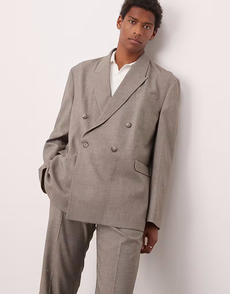 

Двубортный свободный пиджак из серой меланжевой фактуры Asos Design