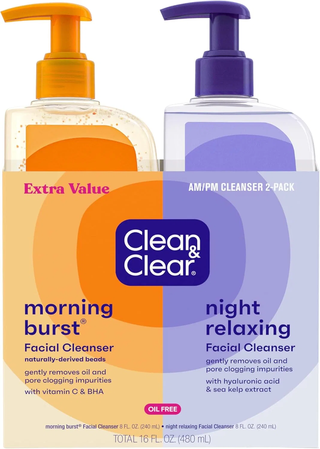 Набор для ухода за кожей Clean & Clear, 2 флакона по 8 fl. oz., голубой и оранжевый