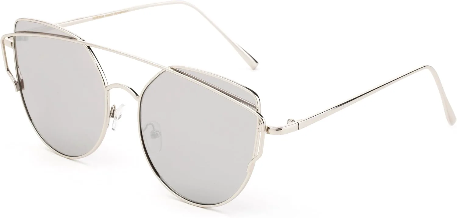 

«Самба» 2017 года. Модные геометрические солнцезащитные очки высокого качества с эффектом вспышки и зеркальным покрытием Newbee Fashion Sunglasses, 9635 Silver/Mirror