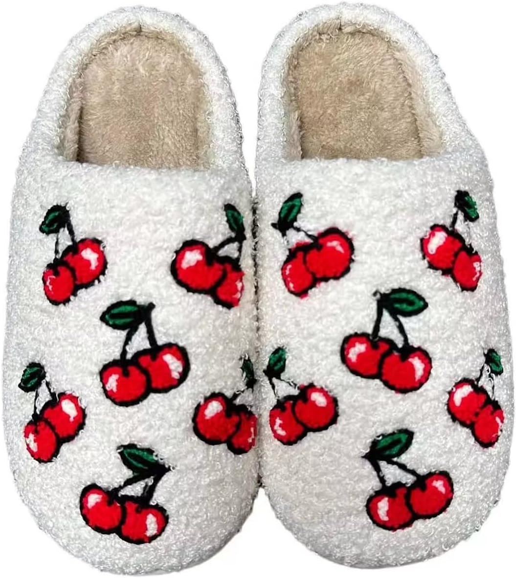 

Женские и мужские тапочки YJEUS с дизайном сердца, клубничной вишни, грибов, глаза-оберега и мультяшного кота - удобные домашние тапочки с эффектом памяти и плюшевой подкладкой для пары, Cherry
