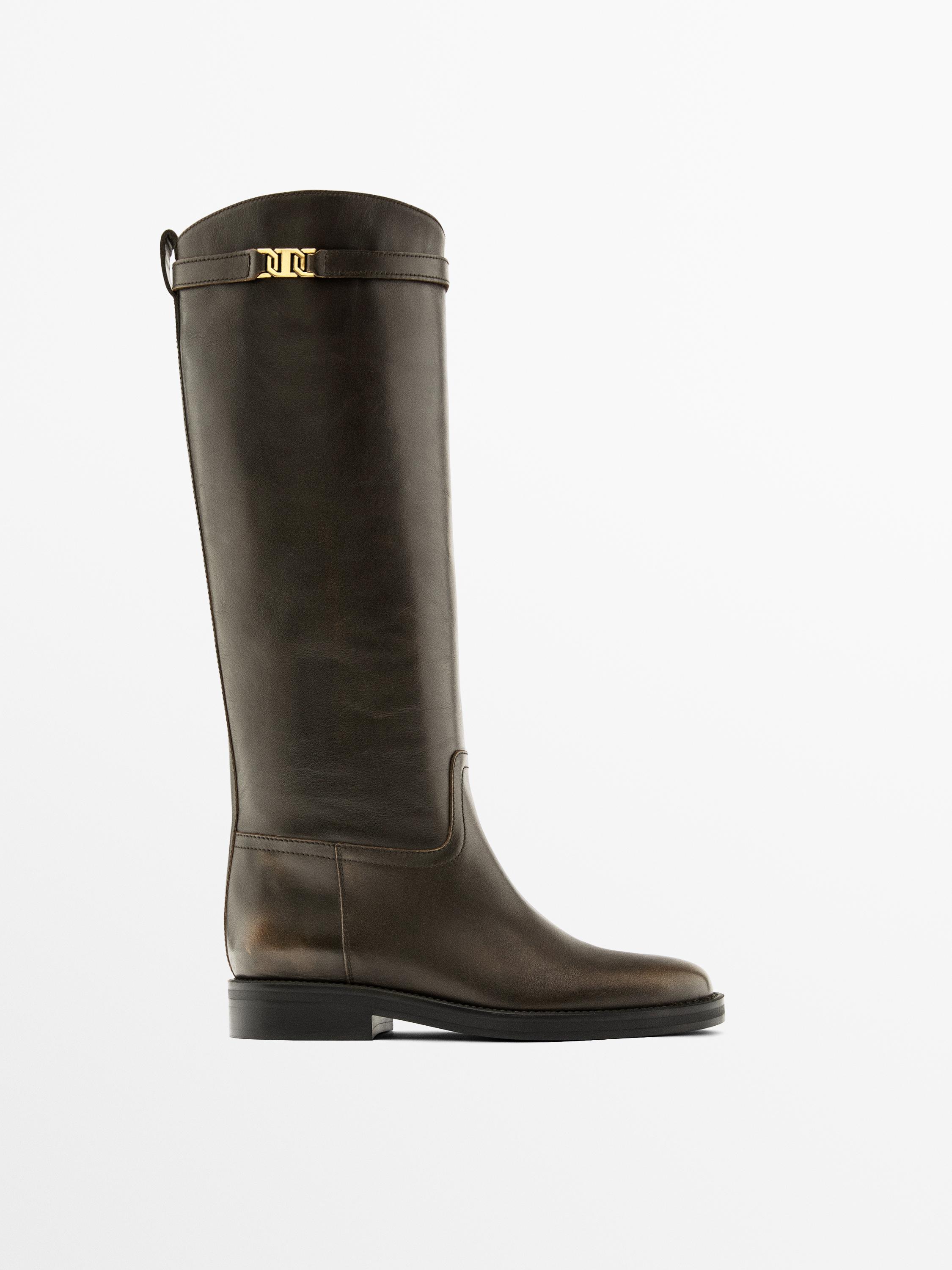 Кожаные сапоги для верховой езды Massimo Dutti, коричневый