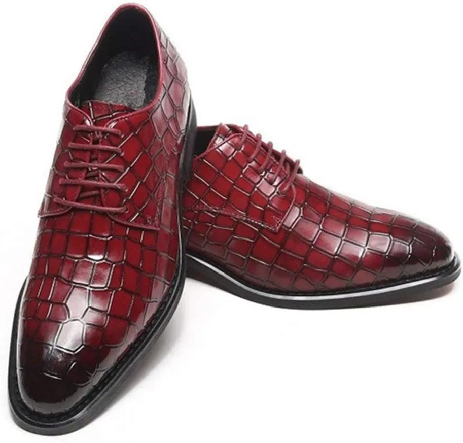Классические мужские оксфордские туфли на шнуровке с плоской подошвой, из крокодиловой кожи, с неустойчивой платформой на резиновых каблуках Generic, красный