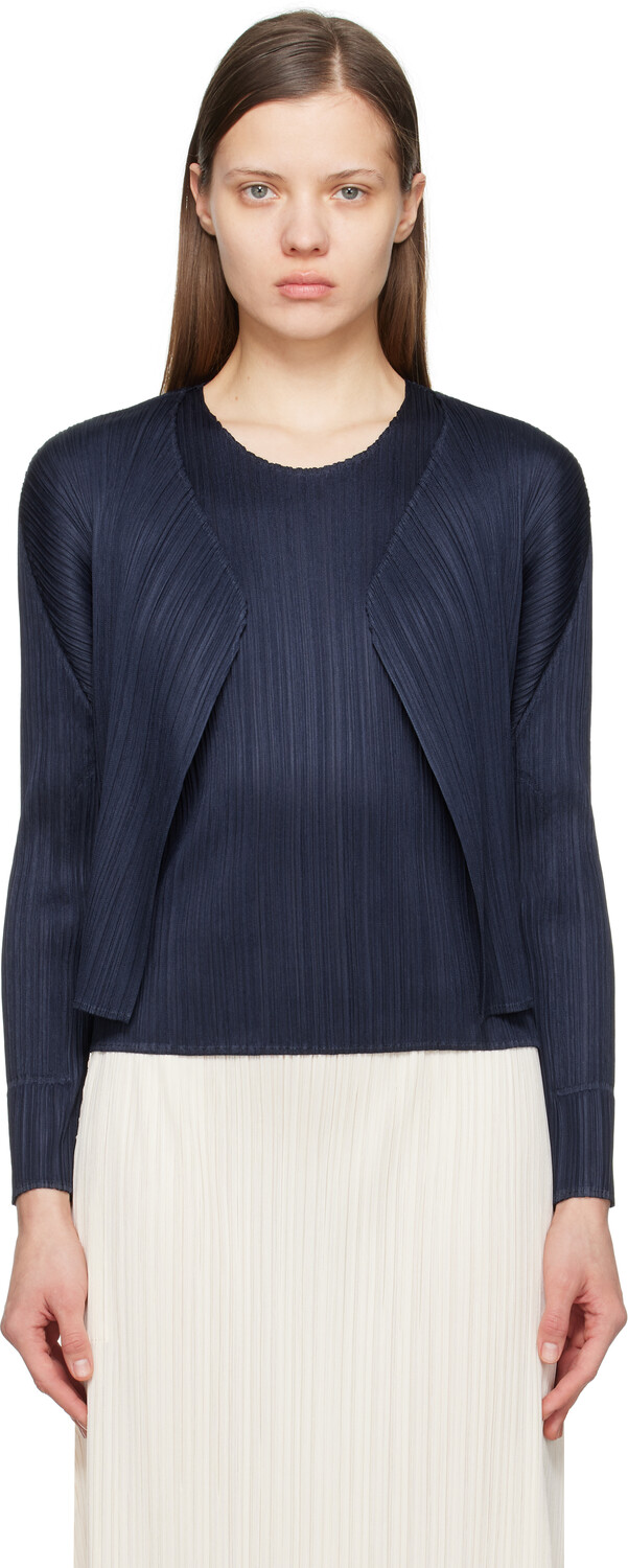 

Новый цветной базовый кардиган 4 PLEATS PLEASE ISSEY MIYAKE, темно-синий