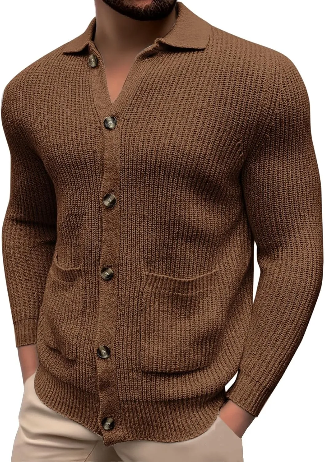 

Свитер мужской V-образный вырез с лацканами и пуговицами