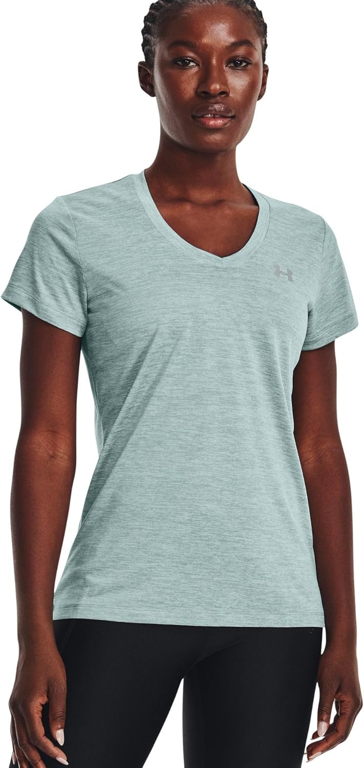 

Under Armour женская футболка Tech V-Neck Twist с коротким рукавом, (781) Opal Green/White/Metallic Silver, Белый, Under Armour женская футболка Tech V-Neck Twist с коротким рукавом, (781) Opal Green/White/Metallic Silver