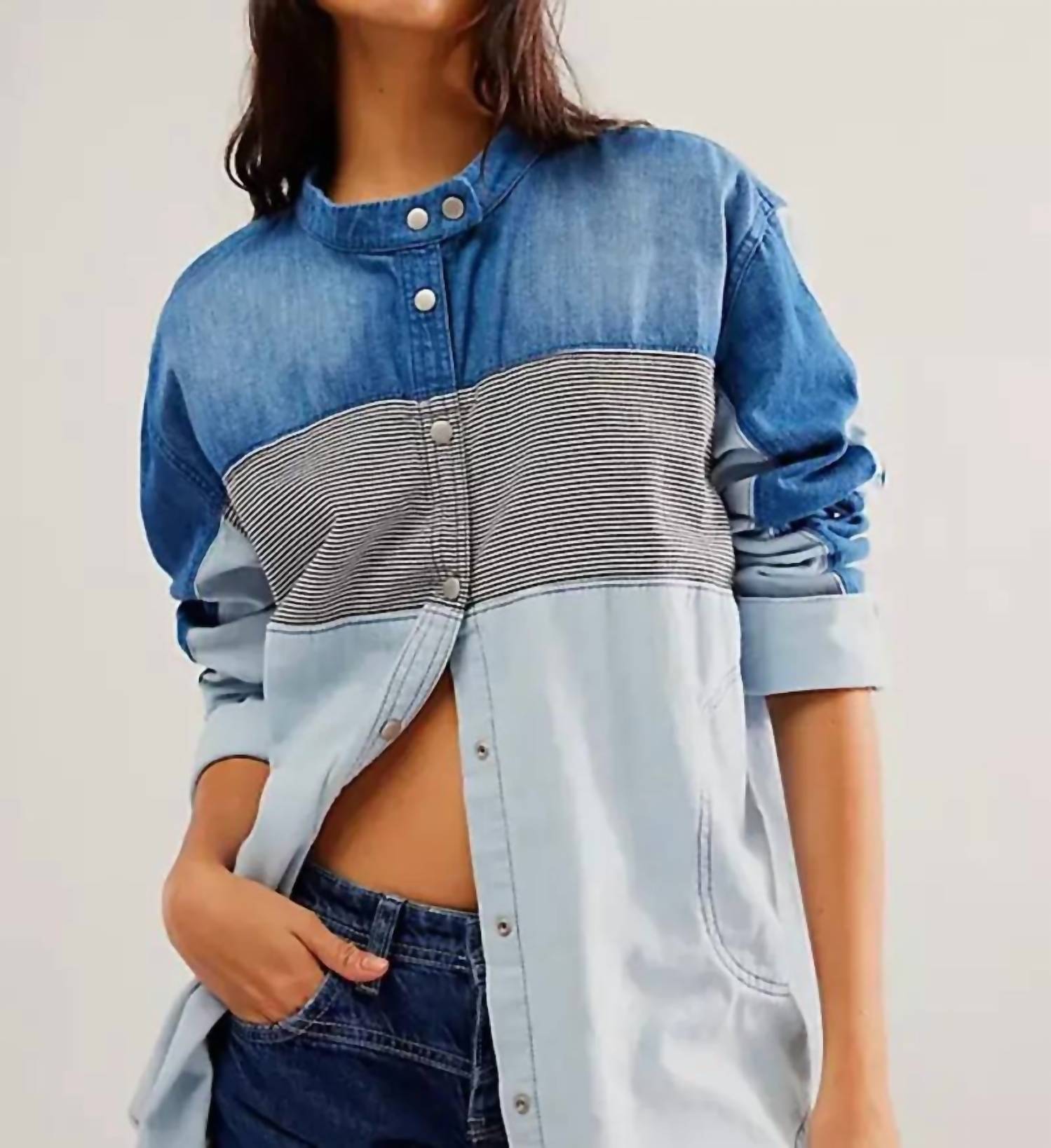 

Рубашка Moto Color Block в синем комбинированном стиле Free People