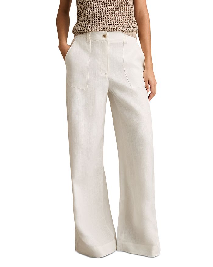 

REISS Petite Ashby Широкие льняные брюки REISS, белый