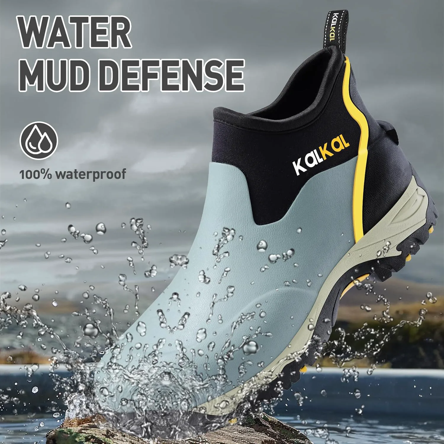 Резиновые ботинки Kalkal для мужчин, водонепроницаемые короткие дождевые ботинки, утепленные рабочие ботинки с удобной спортивной подошвой, уличные грязезащитные ботинки для работы во дворе, синий — фото 3