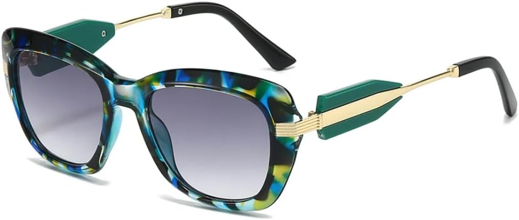 

Модные солнцезащитные очки «кошачий глаз» для женщин, ретро-стиль, разноцветный градиент, защита от УФ-излучения UV400, трендовые очки для мужчин TVTBBVV, Blue Leopard Gray