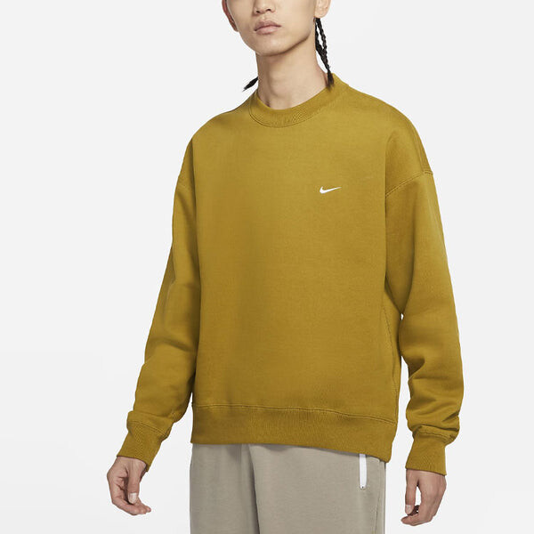 Толстовка Men's Nike Lab Fleece Crew Solid Color Plush Stay Warm Sports Round Neck Pullover Desert Green, зеленый — фото 4
