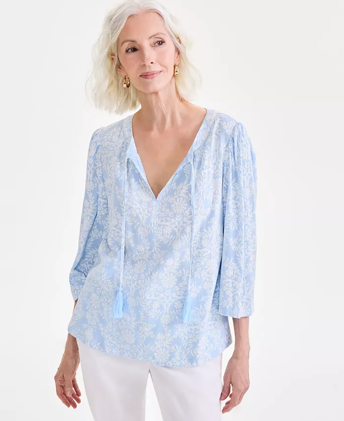 

Блузка Petite Floral Medallion с разрезом на горловине Style & Co, синий