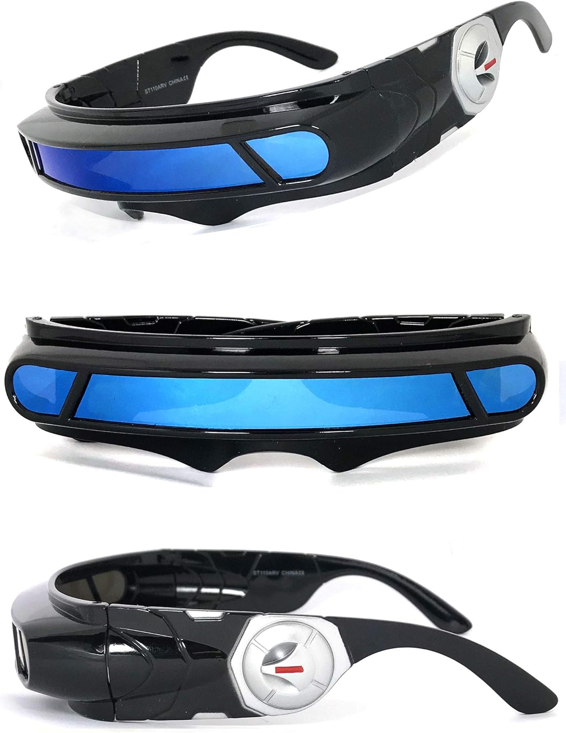 

Футуристические солнцезащитные очки в стиле космического пришельца с щитом циклопа, цветными зеркальными монолинзами (черные (синие и зеленые зеркальные)) VeryHobby, Black (Blue Green Mirror)