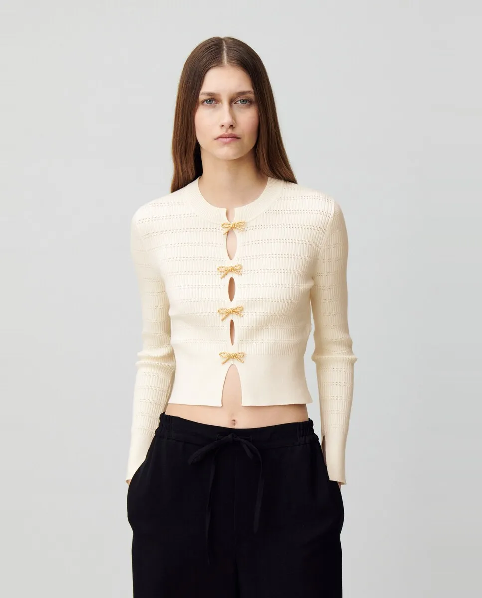 

Изящный женский свитер с декоративными бантами Claudie Pierlot, белый