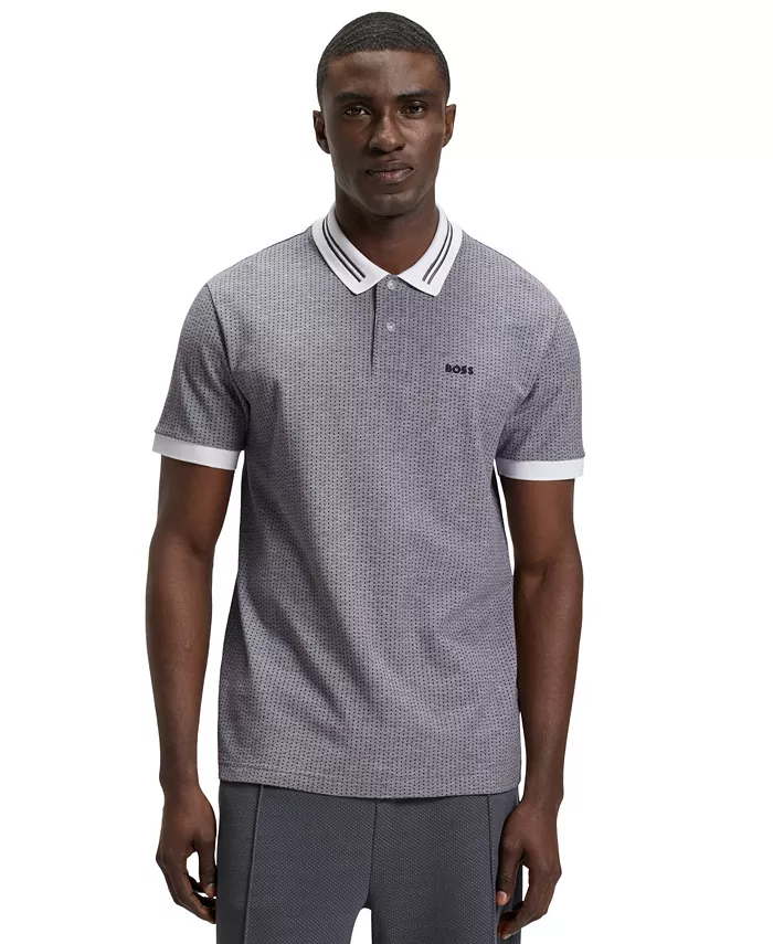

Мужская хлопковая поло в рубчик с принтом в горошек Hugo Boss, белый