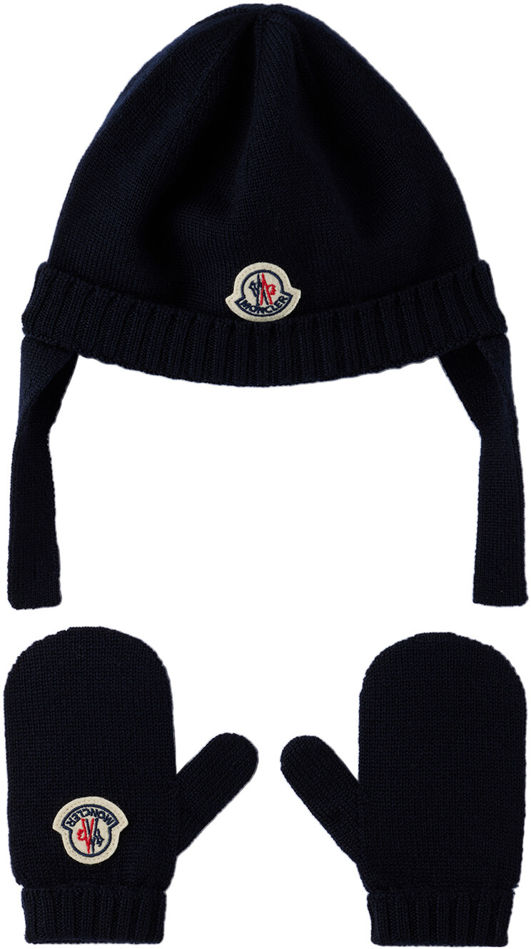 

Baby Navy Комплект шапки и варежек в рубчик Темно-синий Moncler Enfant