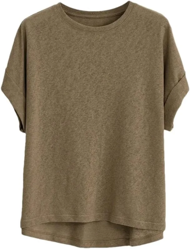 

Женская футболка с коротким рукавом, oversize, из хлопка и льна