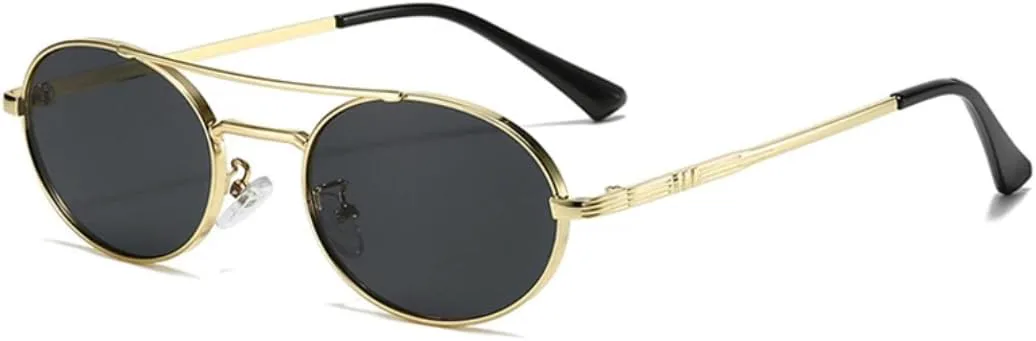 

Винтажные маленькие овальные металлические женские солнцезащитные очки, модные сине-зеленые, с защитой от УФ-излучения UV400, мужские TYUVIVO, Golden Grey