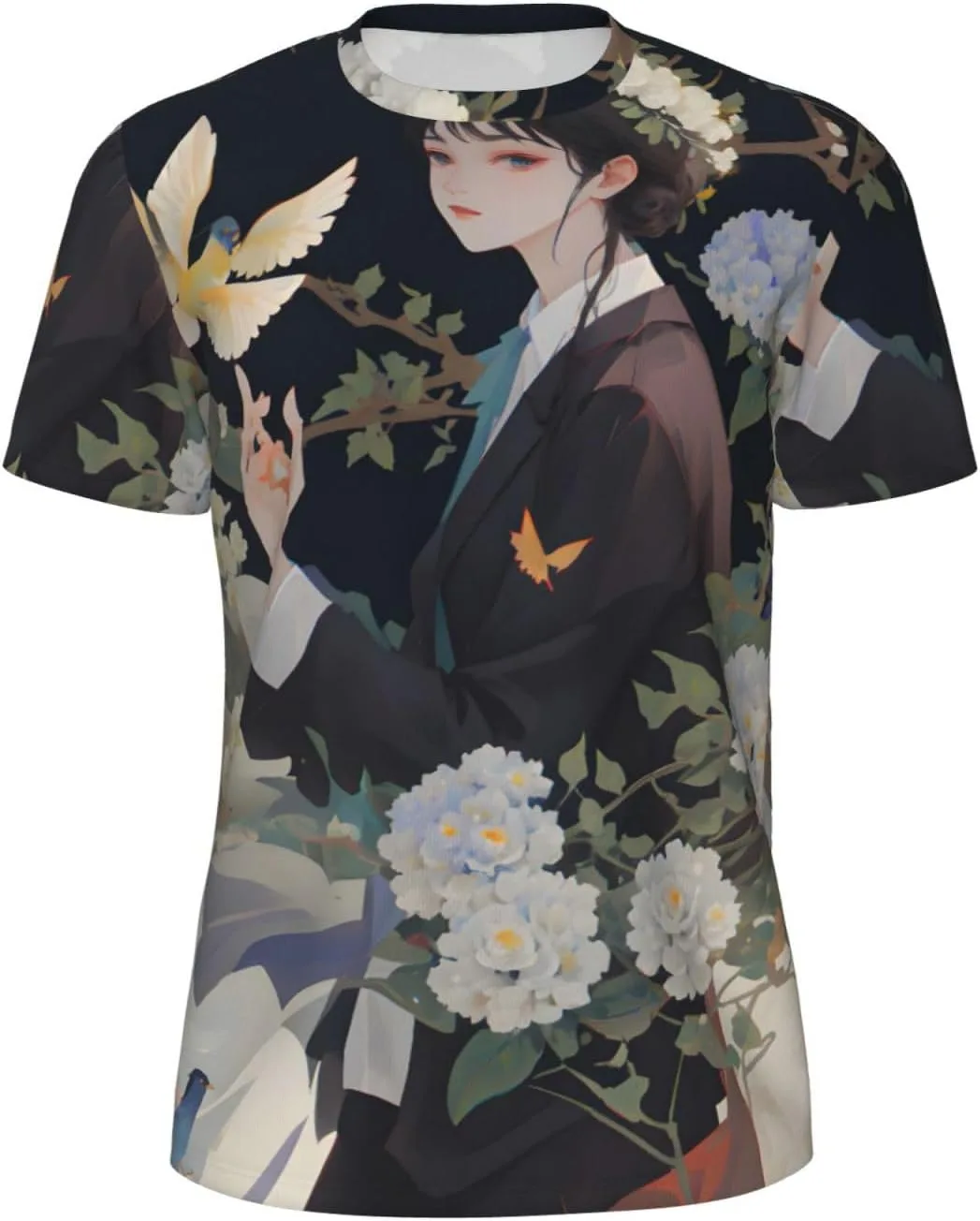 

Футболка мужская летняя с коротким рукавом Gardenia Flowers Birds Print, легкая и дышащая SDFHU