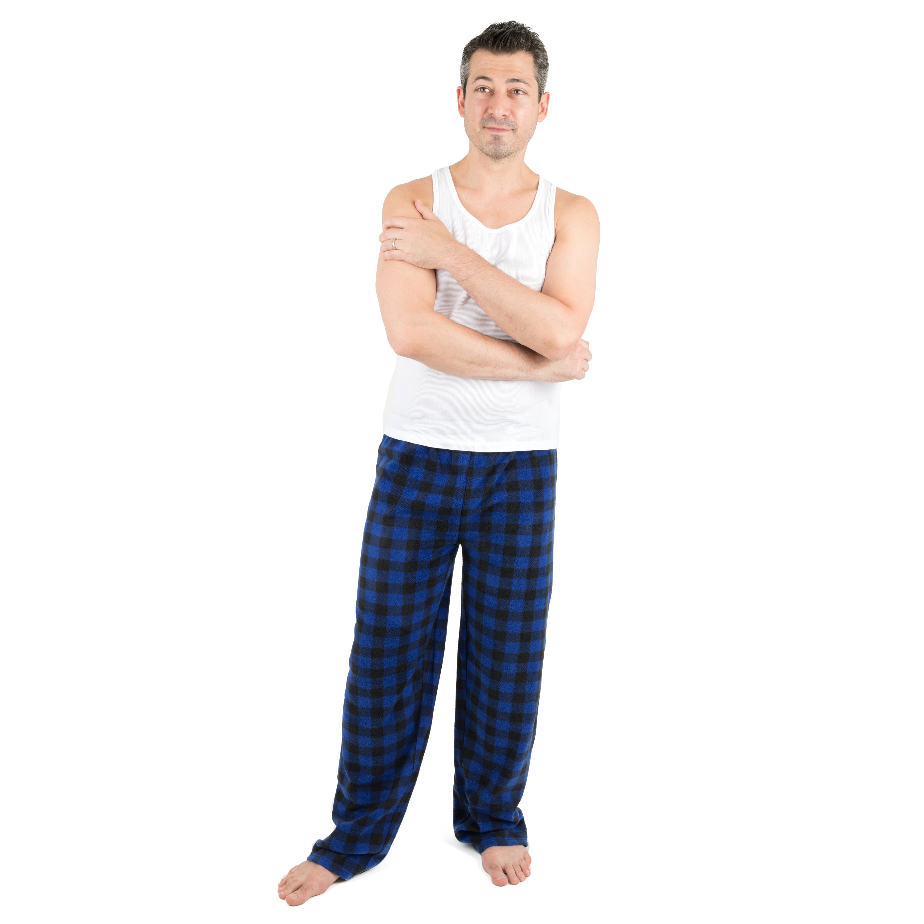 

Рождественские мужские флисовые пижамные штаны в клетку Leveret, цвет plaid black & navy