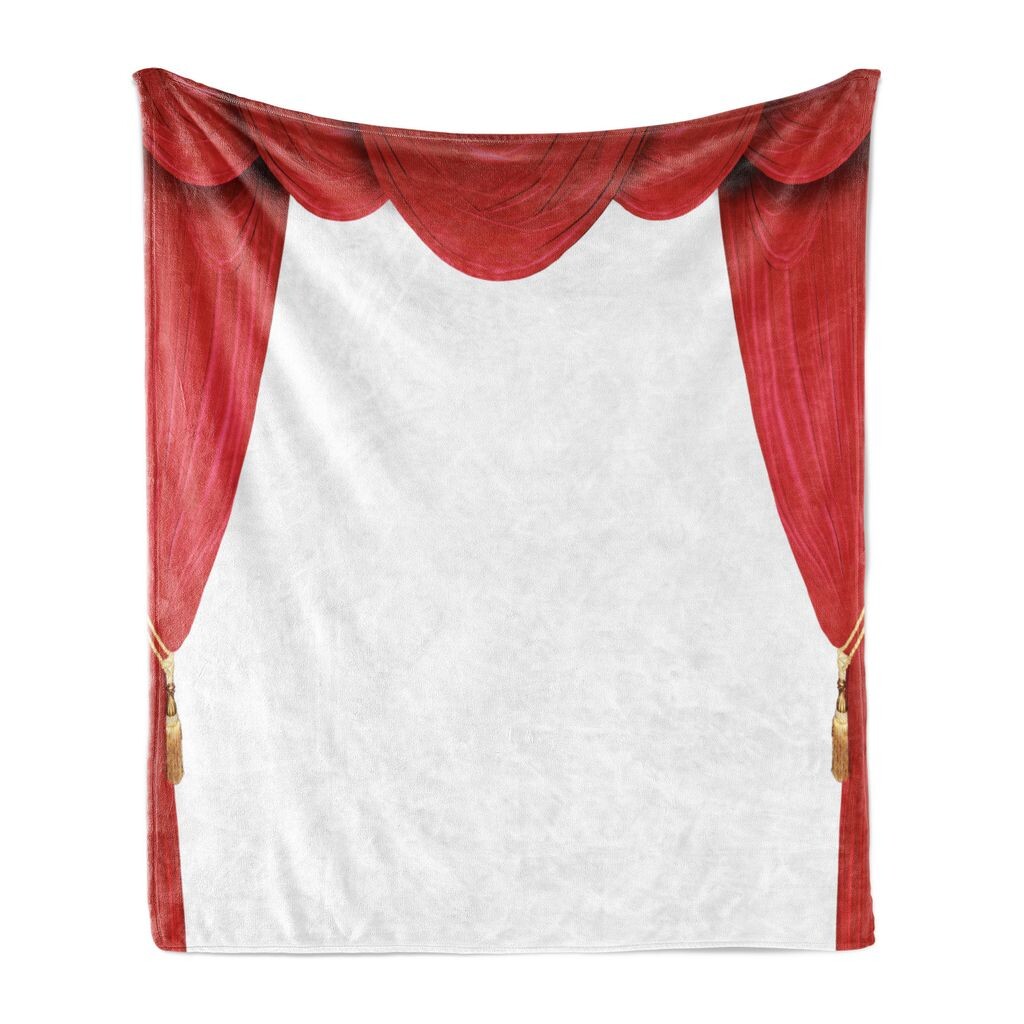 

Мягкое фланелевое флисовое одеяло ABAKUHAUS Theater, открытые классические сценические шторы, уютный плюш для использования в помещении и на открытом воздухе, 125 x 175 см, красный и белый