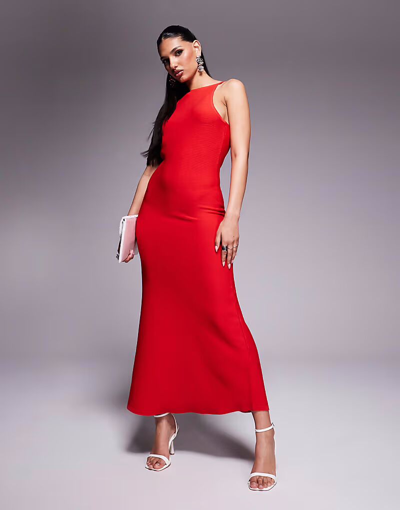 

Платье миди плотной вязки на бретелях ASOS DESIGN красного цвета