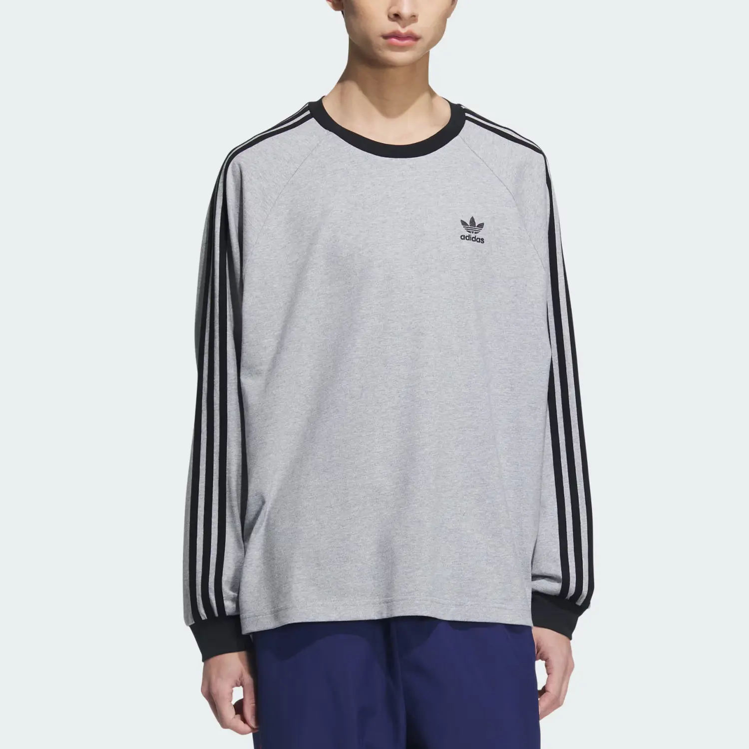 Лонгслив Adidas Classic 3-Stripes, серый/черный — фото 3