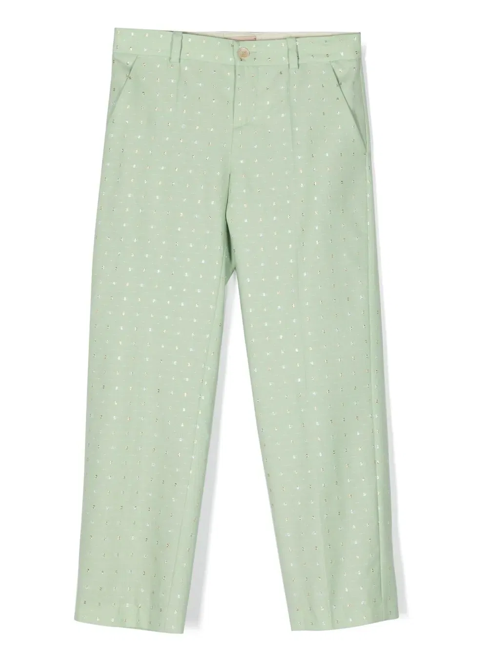 Брюки из шерстяной люрексовой ткани с точками G Gucci Kids, зеленый