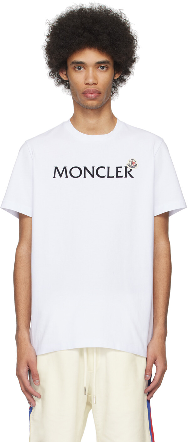 

Белая футболка с флоковым принтом Moncler, цвет Brilliant white