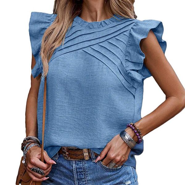 

Женский топ с коротким рукавом и плиссировкой на груди Clearflower, Blue