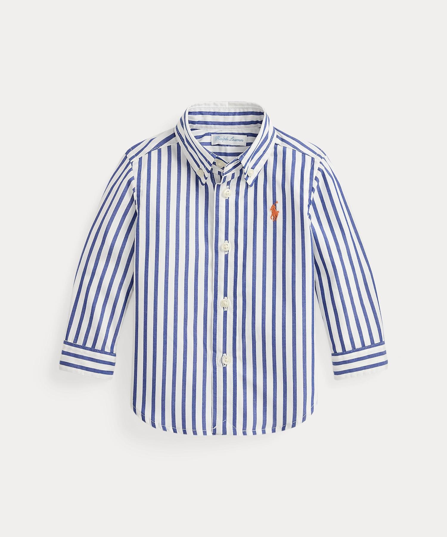 Детская полосатая хлопковая поплиновая рубашка Polo Ralph Lauren, 400 Blue