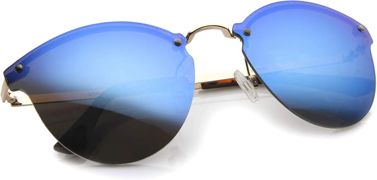 

Женские модные солнцезащитные очки zeroUV с переливающимися линзами, без оправы, металлическими дужками и оправой «кошачий глаз», Gold-tortoise / Blue Mirror