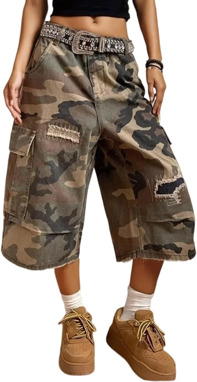 

Vakkest женские багги камуфляжные джинсы high waist straight wide leg