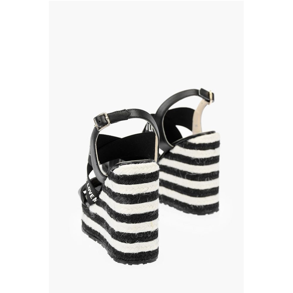 Босоножки на танкетке из кожи LOVE с логотипом 12 см Moschino, Black and White — фото 2
