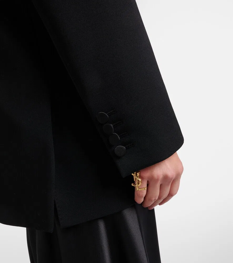 Двубортный шерстяной блейзер Saint Laurent, черный — фото 4
