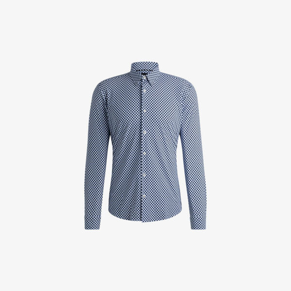 

Рубашка Slim-Fit из эластичной ткани с микроквадратным принтом Boss, синий