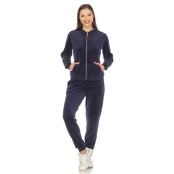 

Женский велюровый костюм из 2 предметов с полоской из искусственной кожи Wm Fashion, Navy