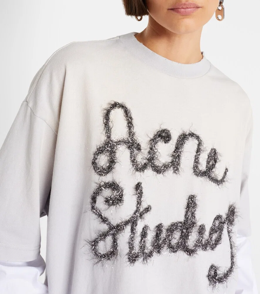 Многослойная хлопковая футболка Edra Acne Studios, серый — фото 4
