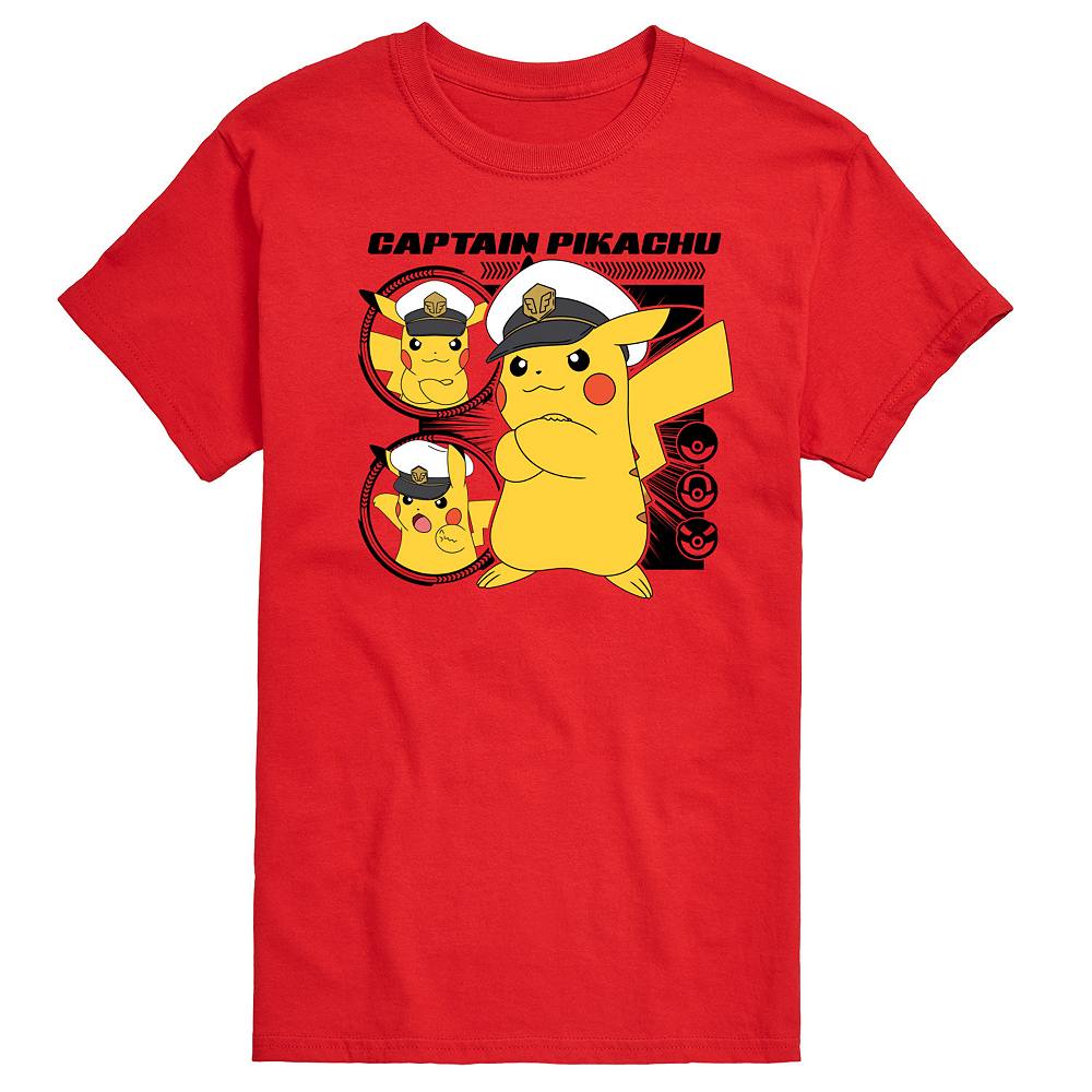 

Мужская футболка с рисунком Pokemon Captain Pikachu, красный