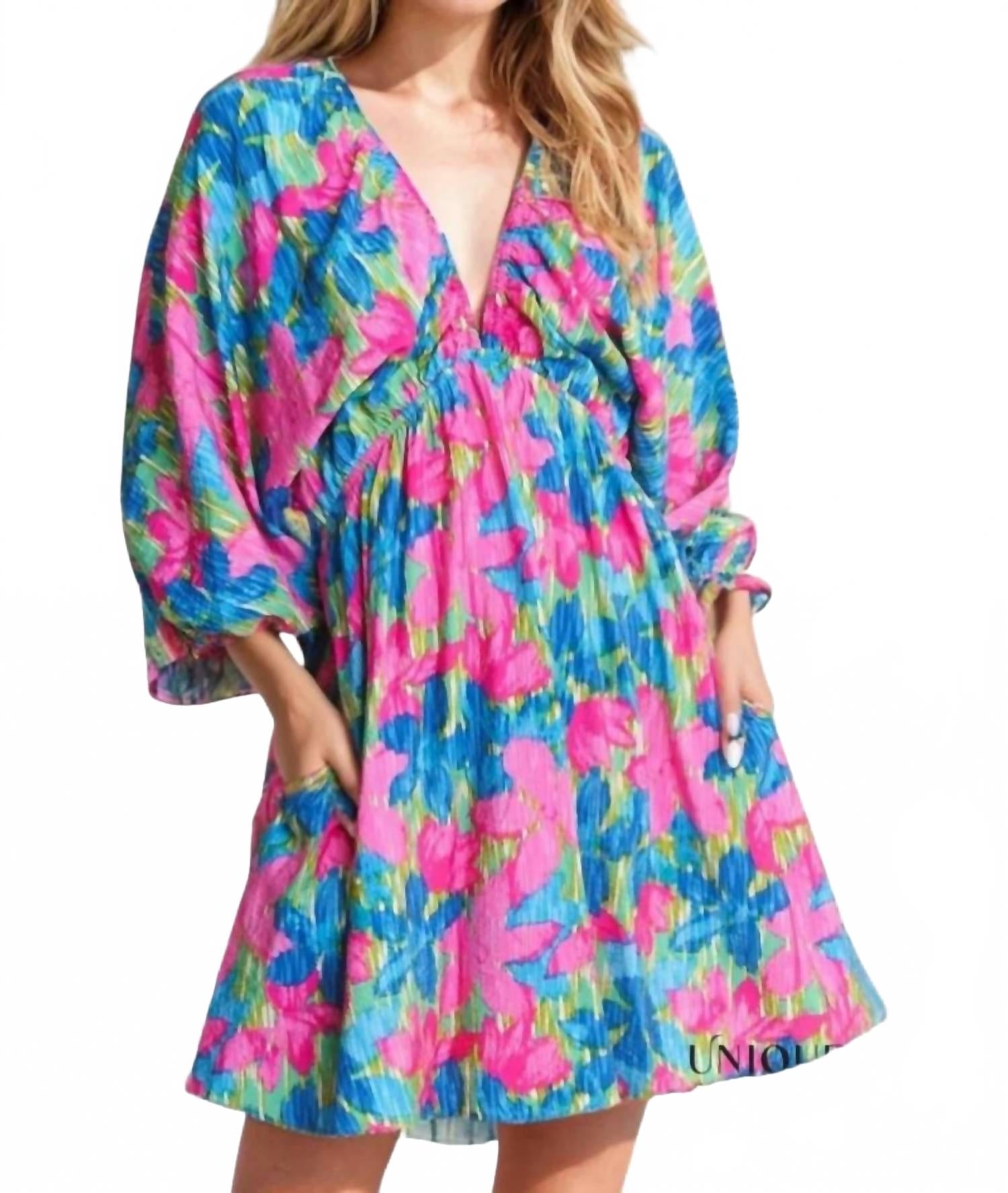 

Эрин Мини-платье с V-образным вырезом и цветочным принтом в разноцветной гамме In The Beginning, мультиколор/красный