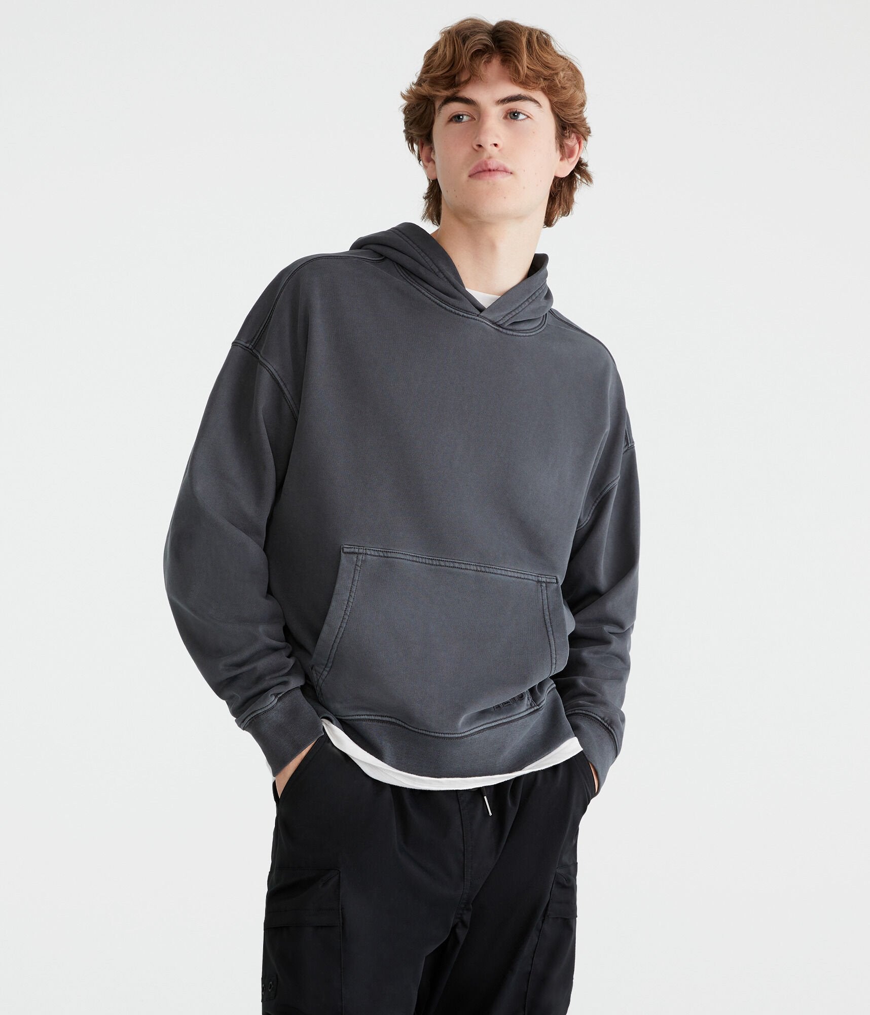 

Aeropostale Тональный логотип Свободный махровый свитер с капюшоном, темно-серый