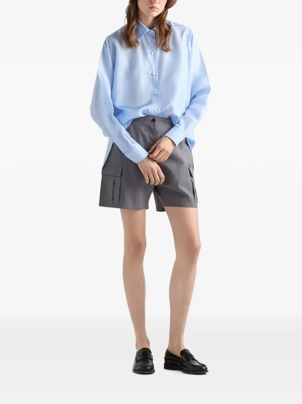 Шелковая поплиновая рубашка Prada, синий