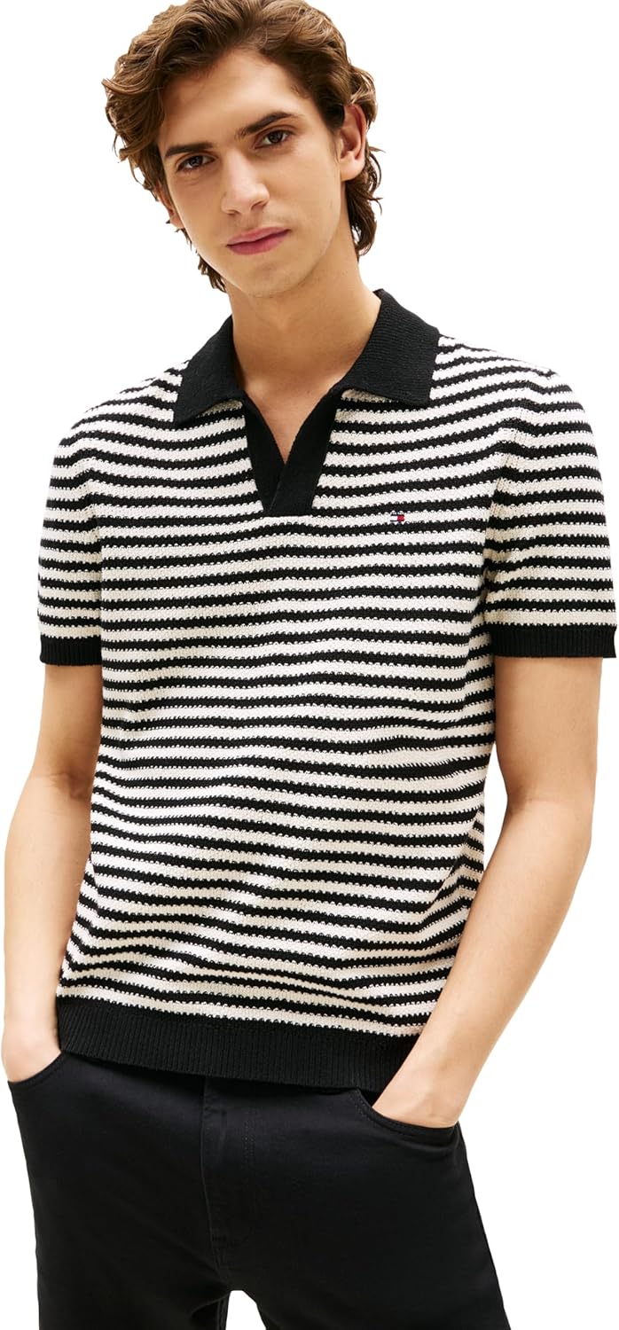 

Мужские трикотажные рубашки-поло Tommy Hilfiger с коротким рукавом и V-образным вырезом, классического кроя, с эластичной вставкой, Desert Sky / Ivory Petal, Коричневый, Мужские трикотажные рубашки-поло Tommy Hilfiger с коротким рукавом и V-образным вырез